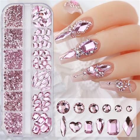 Amazon.com: Pink Nail Art Rhinestone, 3D Crystal Nail Diamond Gem ...