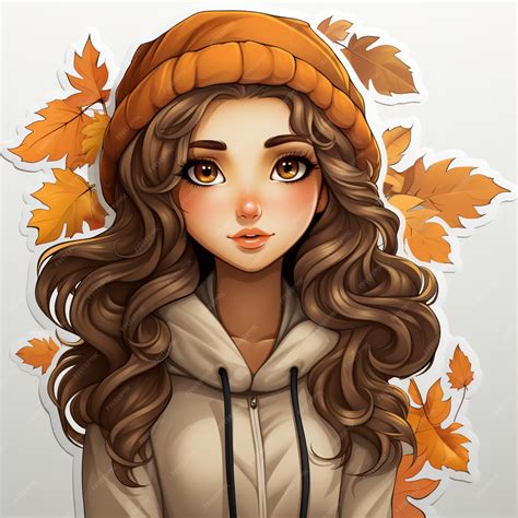 Cartoon girl with long brown hair wearing a hat and jacket generative ...