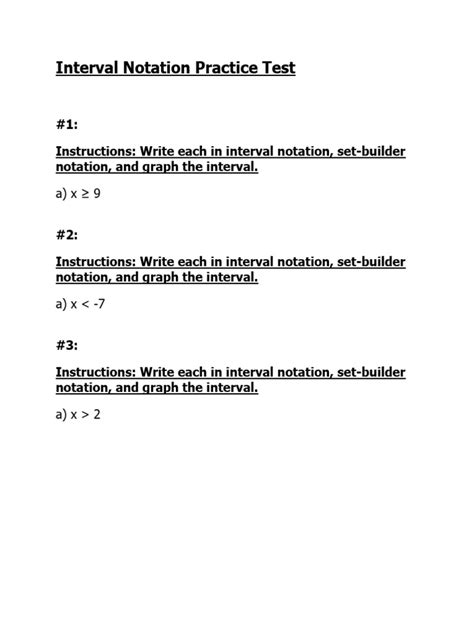 Interval and Set Notation Practice Test 的图像结果