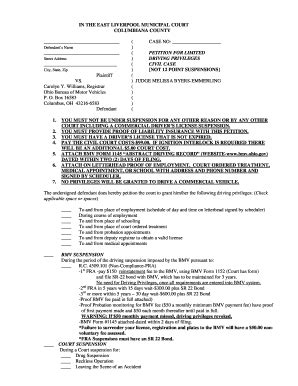 OH Petition for Limited Driving Privileges Civil Case - Complete Legal ...