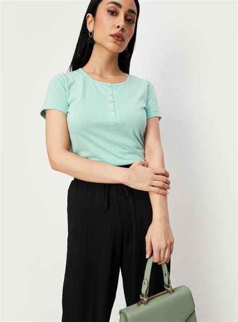 Buy Women Lace Back Henley T-shirt Online at just Rs. 299.0 ...