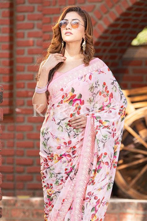 Buy Light Pink Floral Print Saree 70876 Online | Karagiri
