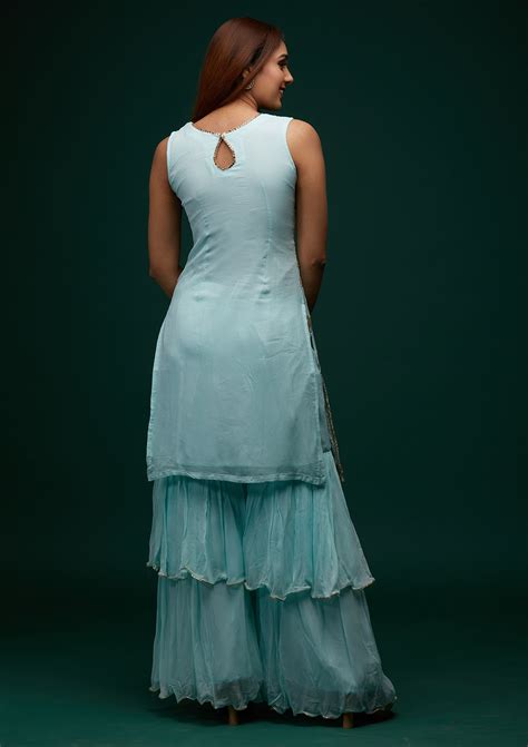 Buy Sky Blue Zariwork Georgette Designer Salwar Suit - Koskii