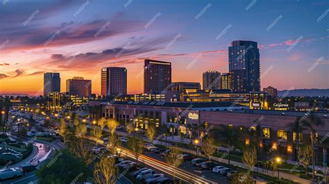 Irvine California Skyline at Sunset With City Lights and Street Traffic ...