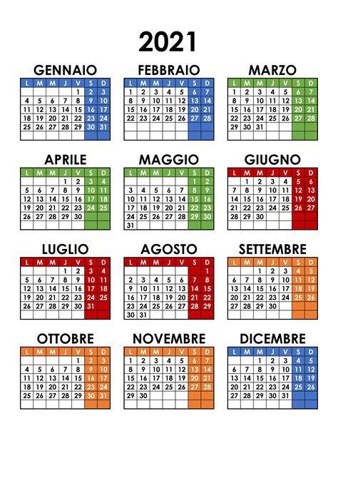 Yearly 2021 Calendar - Free 12 Month 2021 Calendar Printable