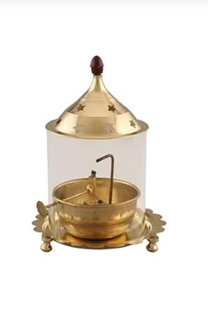 KARTI Brass akhand jot with Glass with Adjuster : Amazon.in: Home & Kitchen