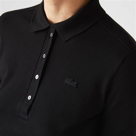 Lacoste Black Long Sleeves Womens Slim fit Stretch Pique Polo Shirt for ...