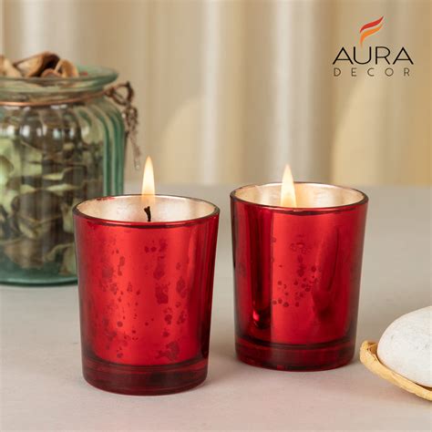 AuraDecor Empty Shot Red Mercury Glass 2.5 inch for Making Candle Voti