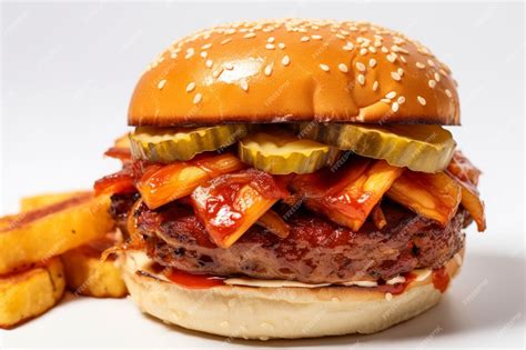 Una hamburguesa con pepinillos y un pepinillo encima | Foto Premium