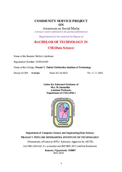 COMMUNITY SERVICE PROJECT REPORT: Awareness on Social Media (CSE 23505 ...