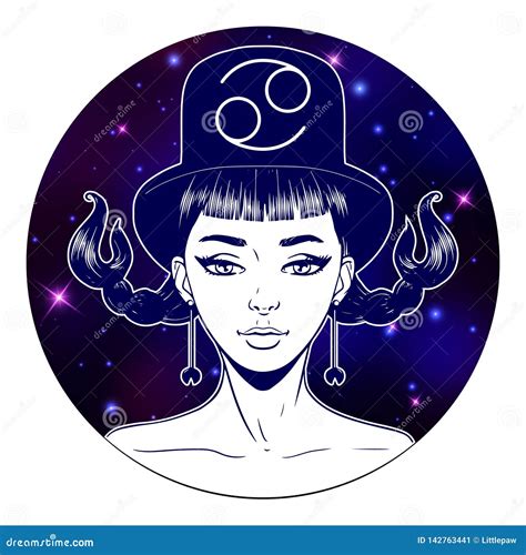 Cancer Zodiac Sign Artwork, Beautiful Girl Face, Horoscope Symbol, Star ...
