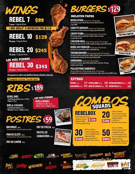 Menu at Rebel Wings Ecatepec restaurant, Tepexpan