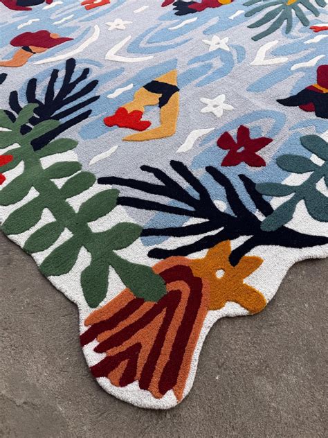 Buy Tropical Pool Hand Tufted Rug L Artistic Swimmers and Birds Design ...