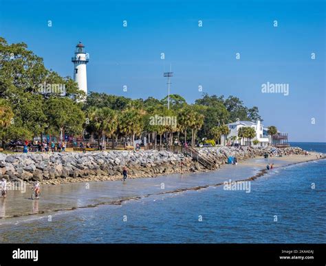 St. Simons Lighthouse on St Simons Island in Georgia USA Stock Photo ...