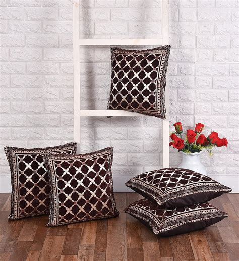 Buy FRESH FROM LOOM Velvet Jacquard Geomteric Cushion Covers 16 Inch X ...