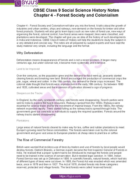CBSE Class 9 Social Science History Notes Chapter 4 Forest Society and ...