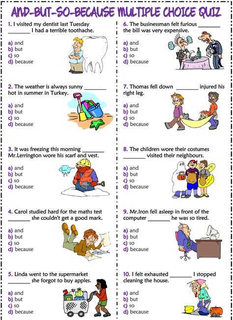 Conjunction And But So Because Exercises - English Grammar solution