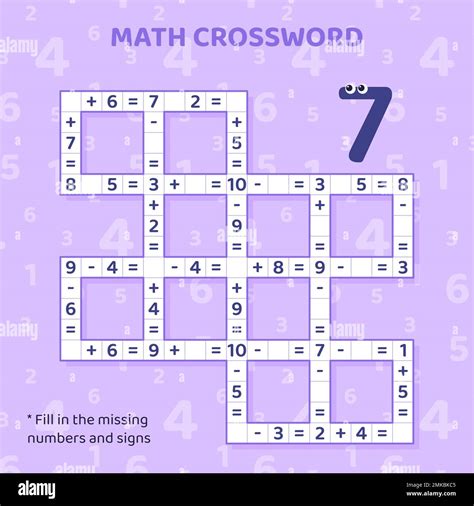 Math Crossword puzzle for children. Addition and subtraction Stock ...