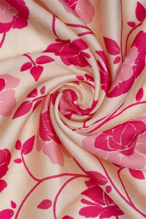 Pink and White Floral Network Digitally Printed on Ananya Silk – Saraaha