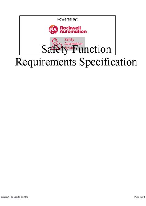 Project 1: Safety Function Requirements Specification Document - Studocu