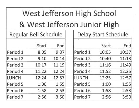 Bell Schedule 2023-24 | West Jefferson Junior High