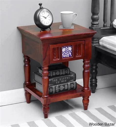 Mayur Solid Wood Bedside Table In Honey Oak Finish | Wooden Bazar