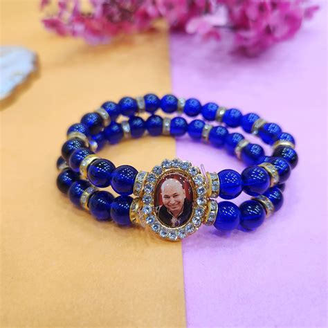 Buy Egyptian Blue Double Band Round Pearl Bracelet Jai Guruji Swaroop ...