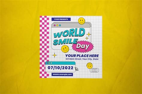 Grey 90s world smile day instagram post | Premium PSD
