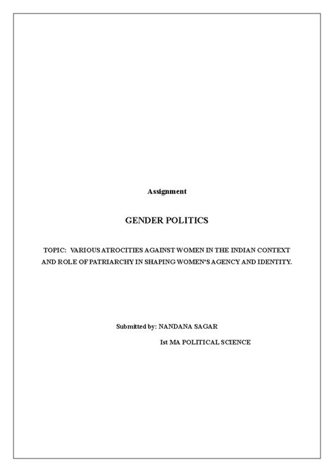 Assignment GENDER POLITICS: Atrocities Against Women in India ...