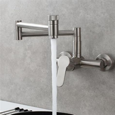 Wall Mounted Kitchen Faucet Brass Swivel Hot and Cold Water Folding ...