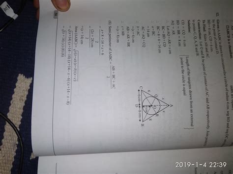 A triangle ABC is drawn to circumscribe a circle of radius 4 cm such ...