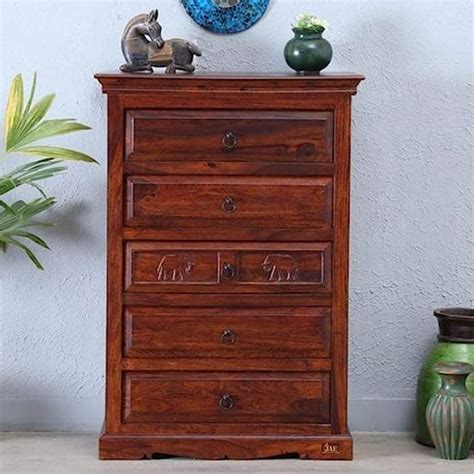 Prateek Art And Craft Wooden Storage Cabinet in Elephant Carved Design ...