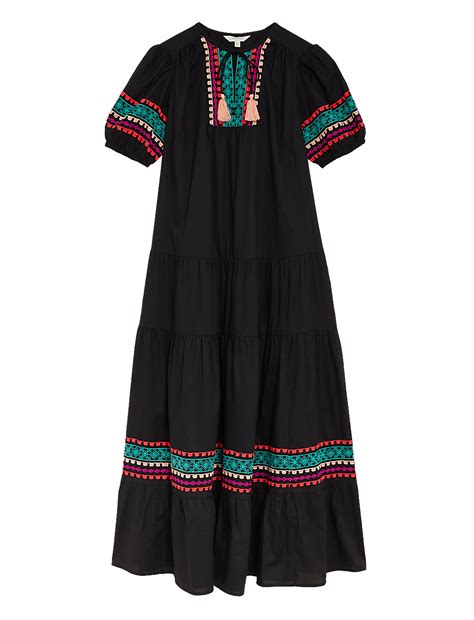 Buy Pure Cotton Embroidered Maxi Smock Dress at Marks & Spencer