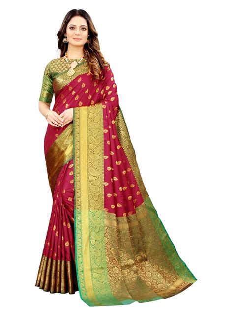 Buy ZILVIRA Women's Jacquard Silk Ready Pleated Saree With Unstiched ...