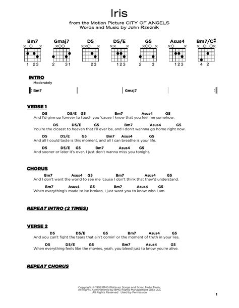 Iris By Goo Goo Dolls Guitar Lead Sheet Guitar Instructor