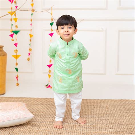 Keebee Organic Cotton Embroidered Green Kurta paired with Pajama Pants ...