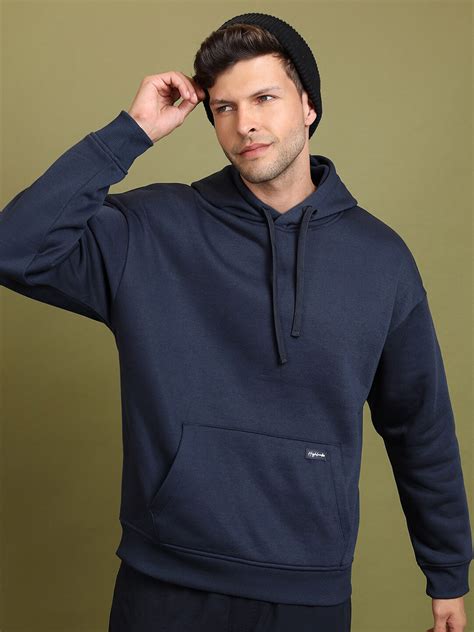Buy HIGHLANDER Navy Blue Hooded Oversized Sweatshirt - Sweatshirts for ...
