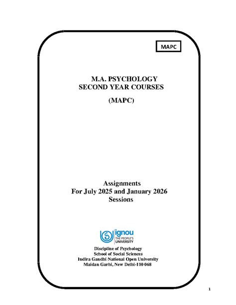 MAPC M.A. Psychology II Year TMA Assignments for July 2025 & Jan 2026 ...