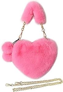 ANESHA Furry Purse for Girls Heart Shaped Fluffy Faux Fur Handbag for ...
