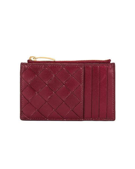 Bottega Veneta Leather Woven Long Card Case Wallet in Bordeaux & Gold ...