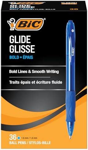 BIC Glide Bold Retractable Ball Pen, Bold Point (1.6mm), Blue ...