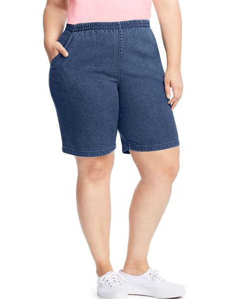 Just My Size Womens Stretch Denim 2-Pocket Pull-On Shorts, 1X, Indigo ...