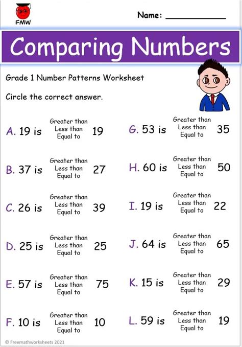 Image result for Comparing Numbers Worksheet First Grade Free Printable