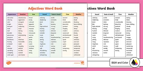 Adjective Word Bank | English Language Arts | Twinkl USA