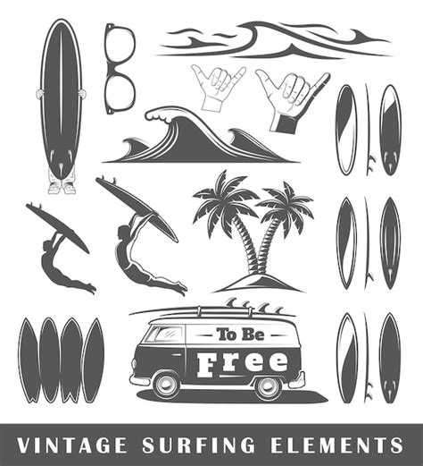 Vintage surfing elements | Premium Vector