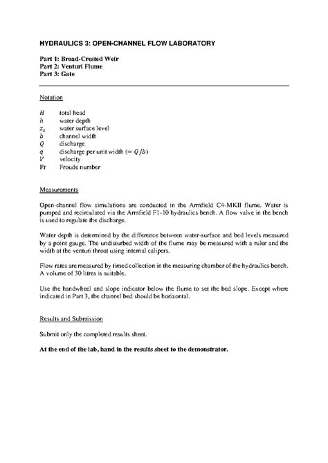 OCFLab - HYDRAULICS 3: OPEN-CHANNEL FLOW LABORATORY Part 1: Broad ...