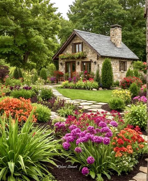 English Cottage Garden with Stone House