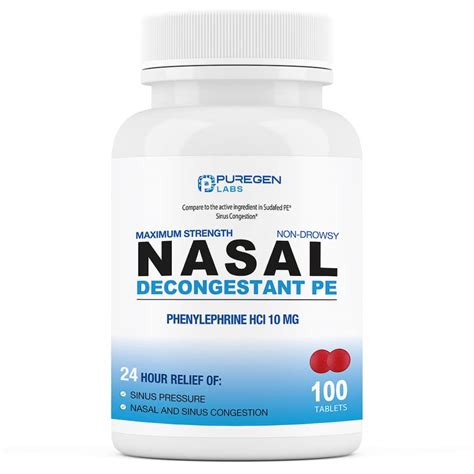 Buy Puregen Labs Nasal Decongestant PE 100 s | Phenylephrine HCl 10 mg ...
