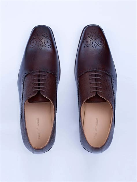 Oxford Lace Up Shoes With Broguing & Zm Embossed Leather Detail – Zest ...
