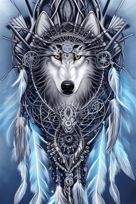 White Spirit Wolf Fantasy Native American Fine Art Digital Painting ...